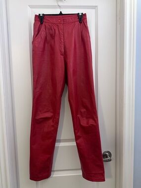 Vintage Red Genuine Leather Trousers – Glam Rock / Editorial Statement Piece